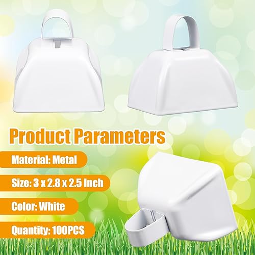 Miniatura 3 de Boao 100 cencerros de metal con asa para eventos deportivos, pequeñas campanas ruidosas, campanas de llamada para bodas, juegos de fútbol, 3 x 2.8 x