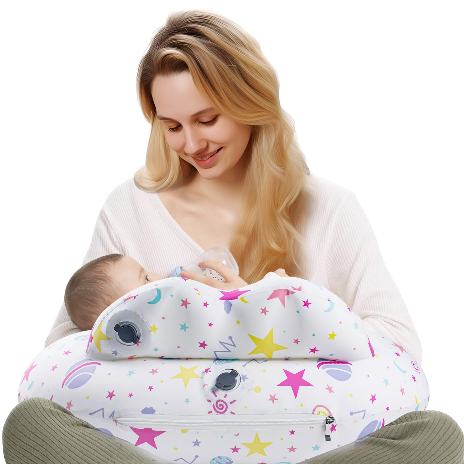Inflatable Nursing Pillow for Breastfeeding, Travel Children's Feeding Pillow for Mother Support Adjustable Waist Strap