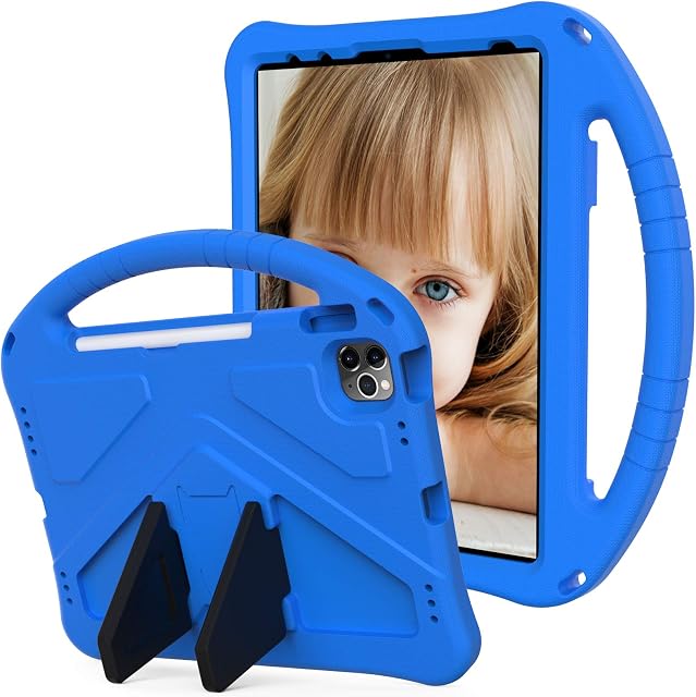 MadeRy Shockproof Case for iPad Air 4 10.9" 2020 / iPad Pro 11" 2021/2020 / 2018, Durable Lightweight Kids Friendly Case Cover with Kickstand, Blue