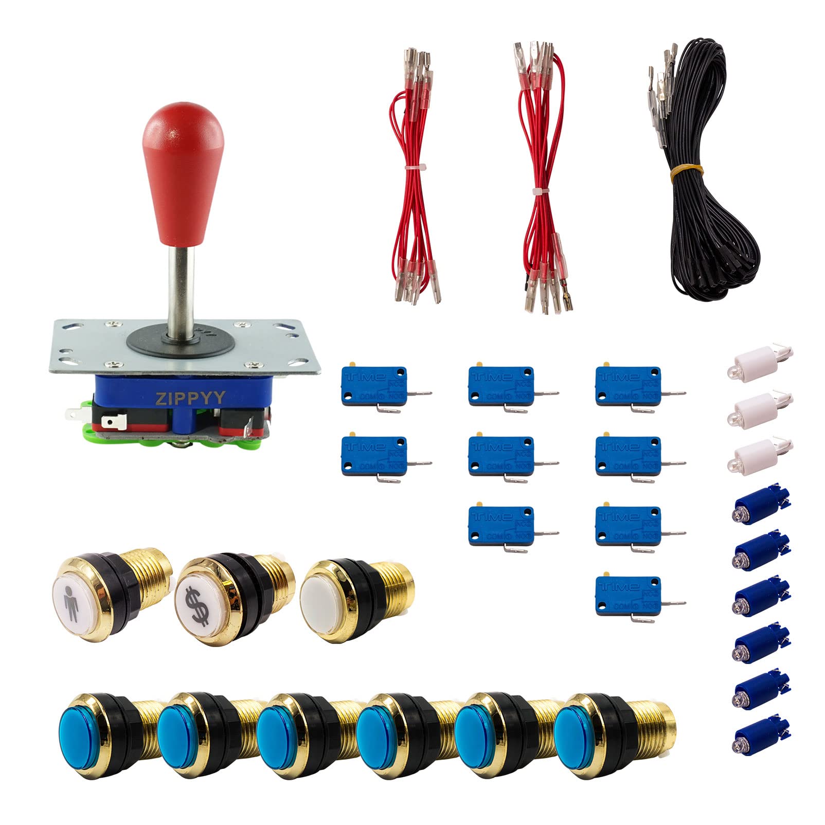 Kit Joystick e Pulsanti Arcade 1 Giocatore Luminoso Pulsanti Dorati Joystick Zippyy Asta Lunga Pera Cavo Gpio Videogiochi Retro Gaming