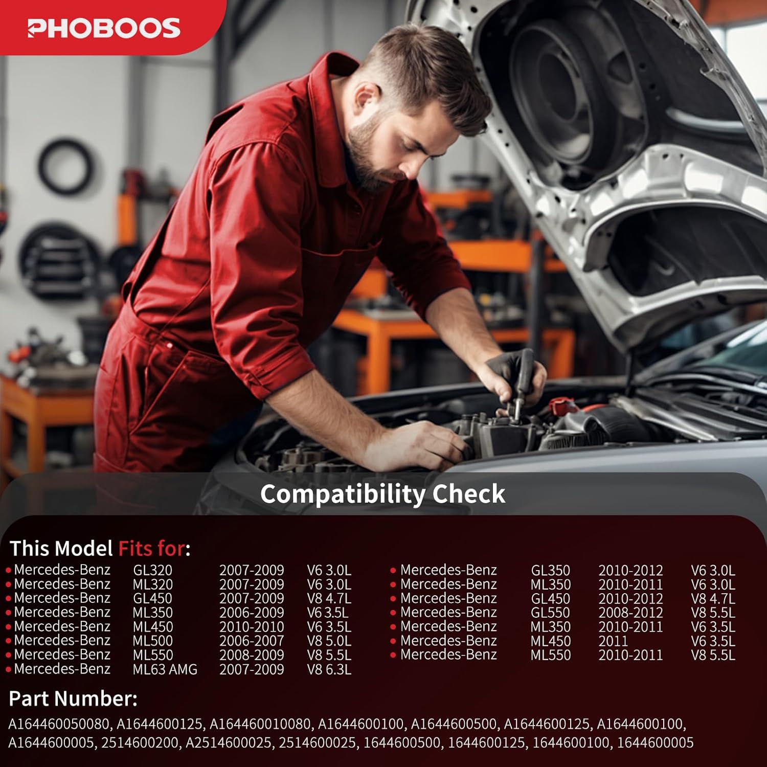 PHOBOOS Hydraulic Power Steering Rack and Pinion Assembly without sensor, Compatible with Mercedes-Benz GL320 GL350, GL450, GL550, ML320, ML350, ML450, ML500, 2007-2009, New Unit, Ref. 26-4022