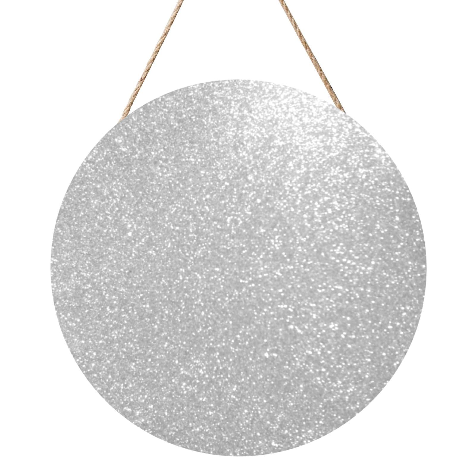 InOmak Faux Sparkly Silver Glitter Printed, Round Wood Panel Painting 12 in, Wall Hanging Painting For Home