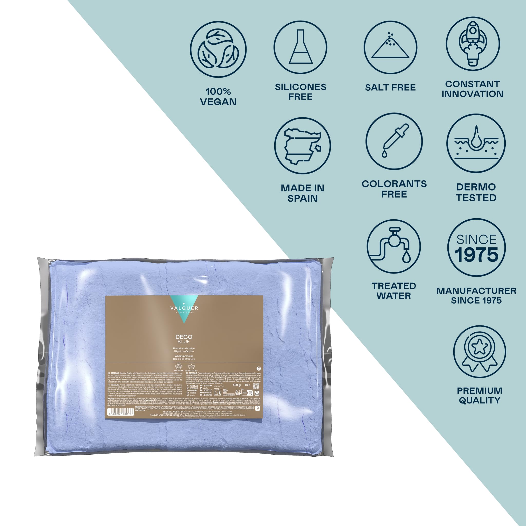 VALQUER Blondierpulver Premium | Blondierung bis zu 6 Töne | Schützt die Haarfaser mit Weizenproteinen | Für Strähnchen und Balayage | Vegan | 500 g