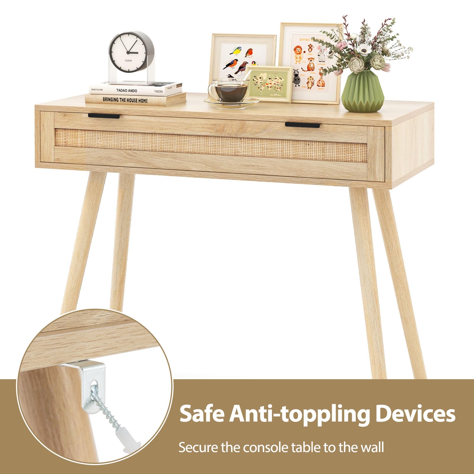 Table Console Entrée Style Industriel LIFEZEAL 99x27x79cm - 2 Niveaux Rangement Métal Bois