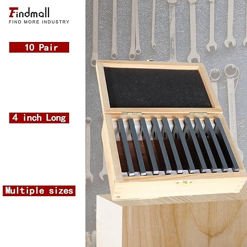 Miniatura 24 de findmall Juego de 9 pares de bloques paralelos ondulados de precisión 1/8 .0002 herramientas de maquinista de precisión endurecida con estuche