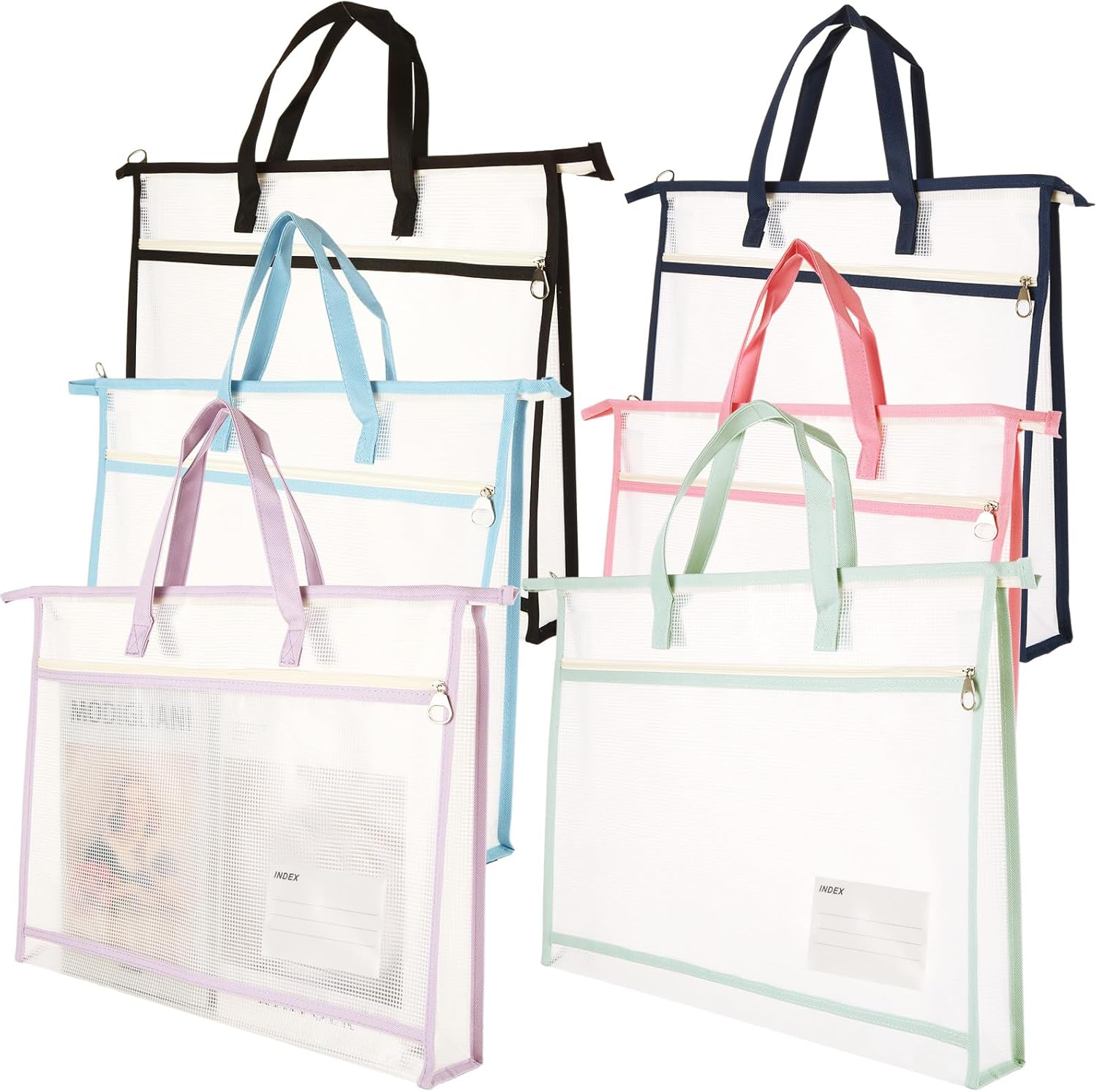 6 Pack A3 Size Project Bags for Quilting, Sewing Project Bag with Zipper, Quilting Craft Organizer Storage Bags with Handle and Pocket, Clear Mesh Sewing Bags Organizer for Artworks Crafts