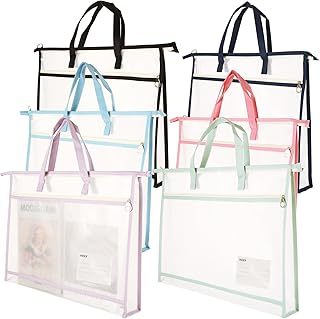 6 Pack A3 Size Project Bags for Quilting, Sewing Project Bag with Zipper, Quilting Craft Organizer Storage Bags with Handle and Pocket, Clear Mesh Sewing Bags Organizer for Artworks Crafts
