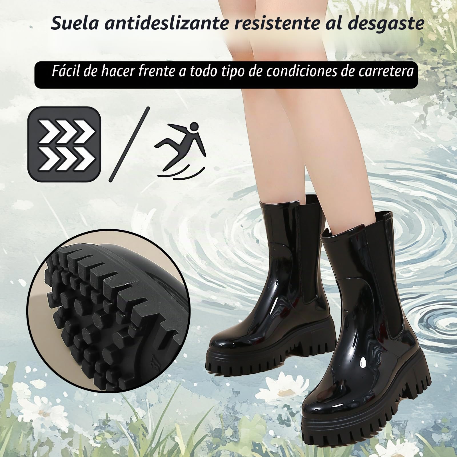 AONETIGER Botas de Agua Mujer Chelsea Goma Impermeables 36-41 EU