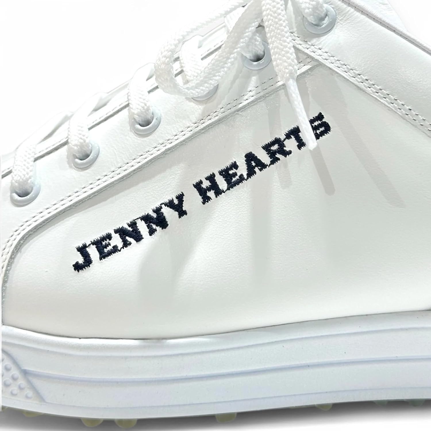 [Jenny Hearts] 本皮 軽量 ゴルフシューズ メンズ スパイクレス Azasコラボ 002 クッション性高い 靴紐 白