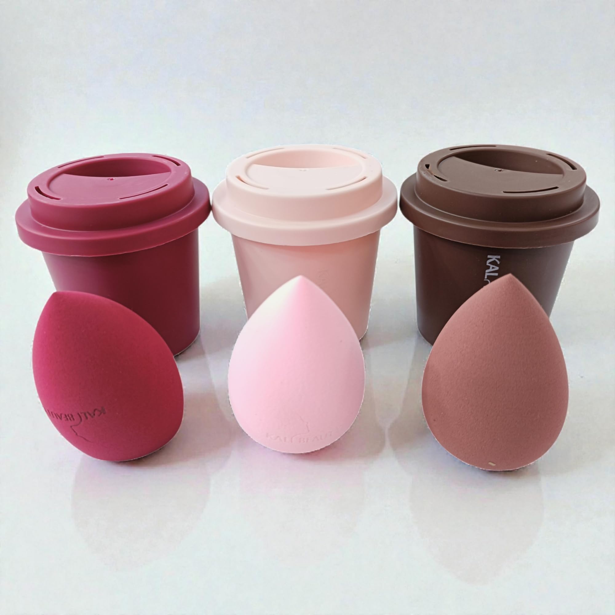 Makeup Sponge Set with Storage Cases, 3 Beauty Blenders, Pink Brown Colors, Teardrop Shape-image-7