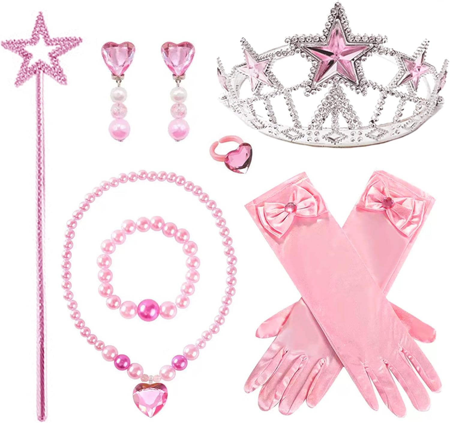 9 Pcs Halloween Pink Witch Costume for Girls Sequins Mesh Princess Dress with Accessories - Image 3
