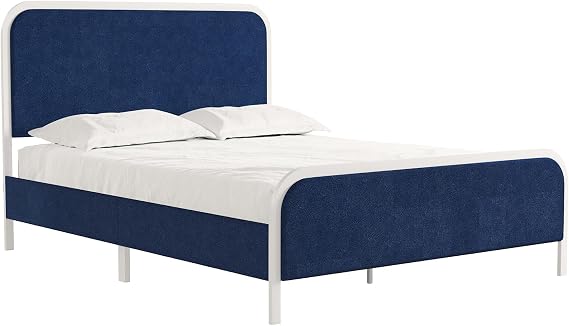 Novogratz Tallulah Platform Bed Frame with Upholstered Headboard, Queen, Navy