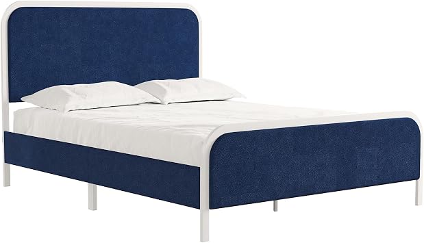 Novogratz Tallulah Platform Bed Frame with Upholstered Headboard, Queen, Navy