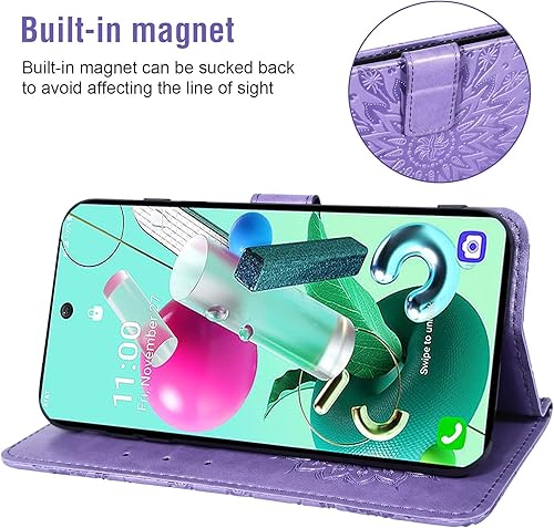 Miniatura 3 de Asuwish Funda de teléfono para LG K92 5G con protector de pantalla de vidrio templado y funda delgada de piel de girasol, soporte para tarjetas,