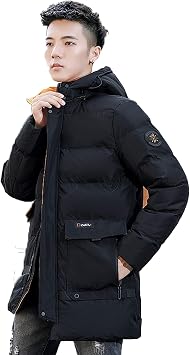 Winter Down Jacket Mens Top Warm Big Size Thick Young Men Heavy Coat Fleece Cotton Winter Clothes,Black,M160-170cm/45-53kg