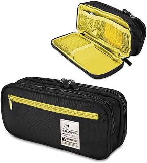 笔袋 笔盒 大容量 笔盒 帆布 - Akura - 简约 多功能 学生用 社会人用 文具 双拉链 内置口袋, 黑色