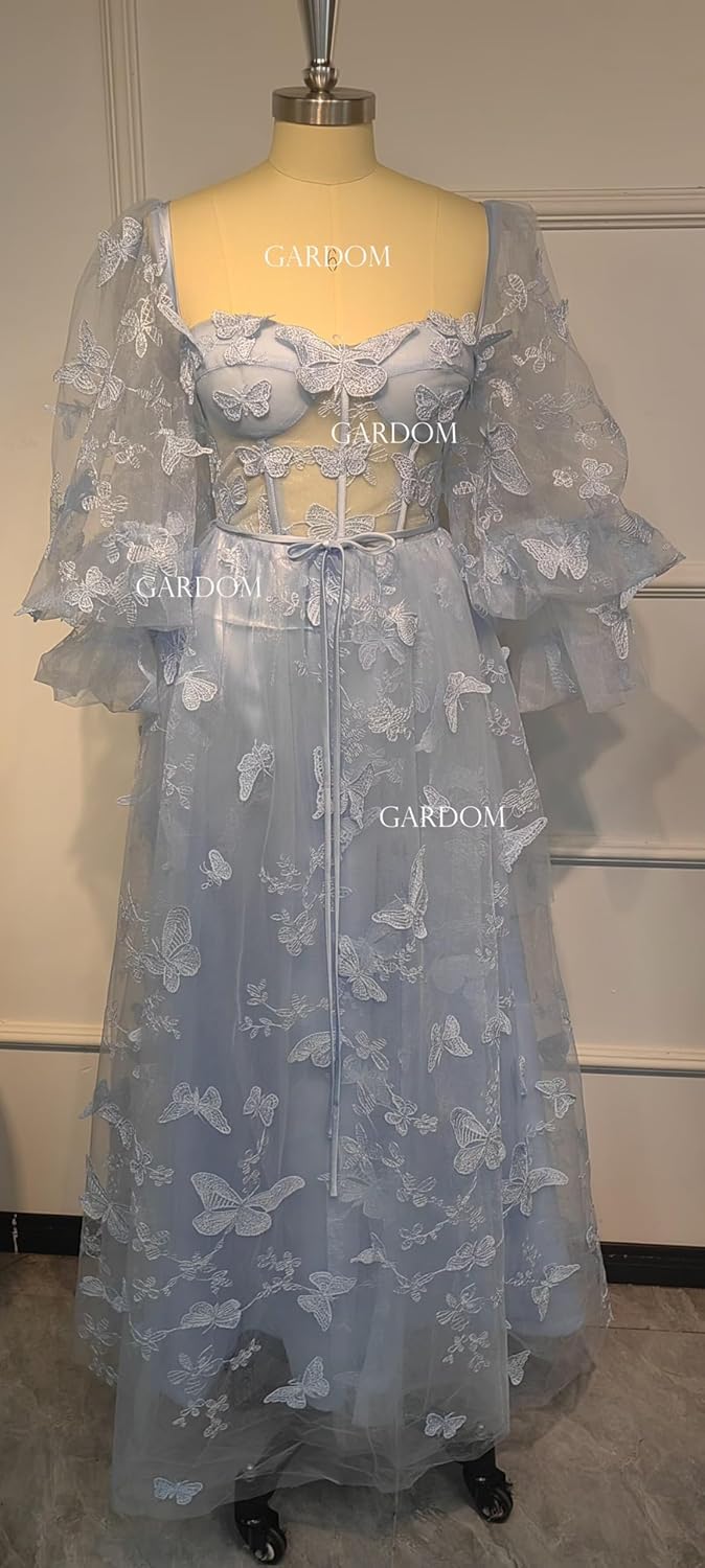 GARDOM Long Sleeve 3D Butterfly Prom Dresses for Women Formal Fairy Ball Gowns Corset Tulle Evening Gowns with Slit 2026 - Image 9