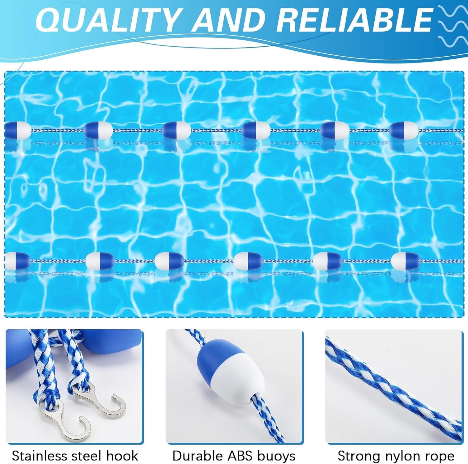 Schwimmende Pool-Sicherheitsteiler, Schwimmbahn-Linie mit zweifarbigen Bojen und Haken für Schwimmabgrenzung und Sicherheit