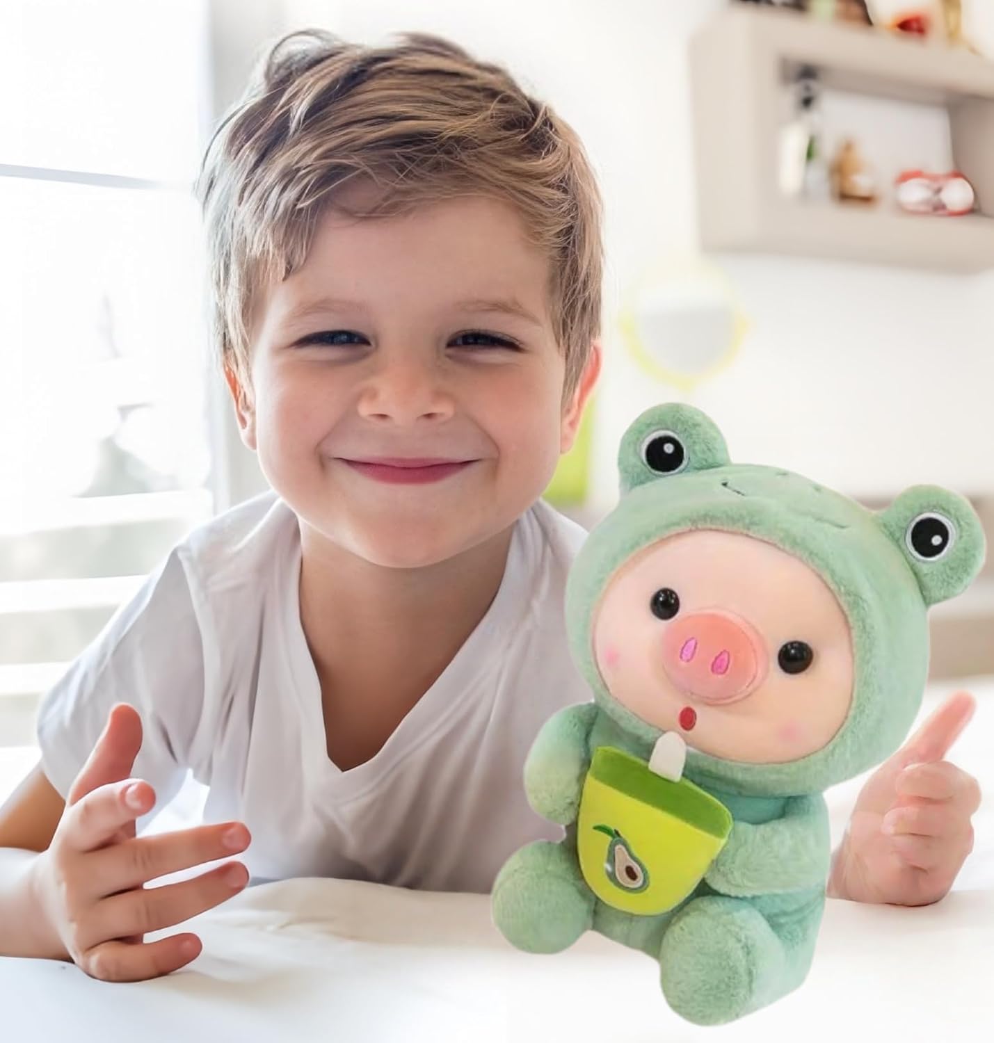 Cute Pig Stuffed Animals, Piglet Dressed up with Frog - Rabbit Plush Toy, Suitable for Boys and Girls Children's Birthday Gift 9.8inches (Green) - Image 5