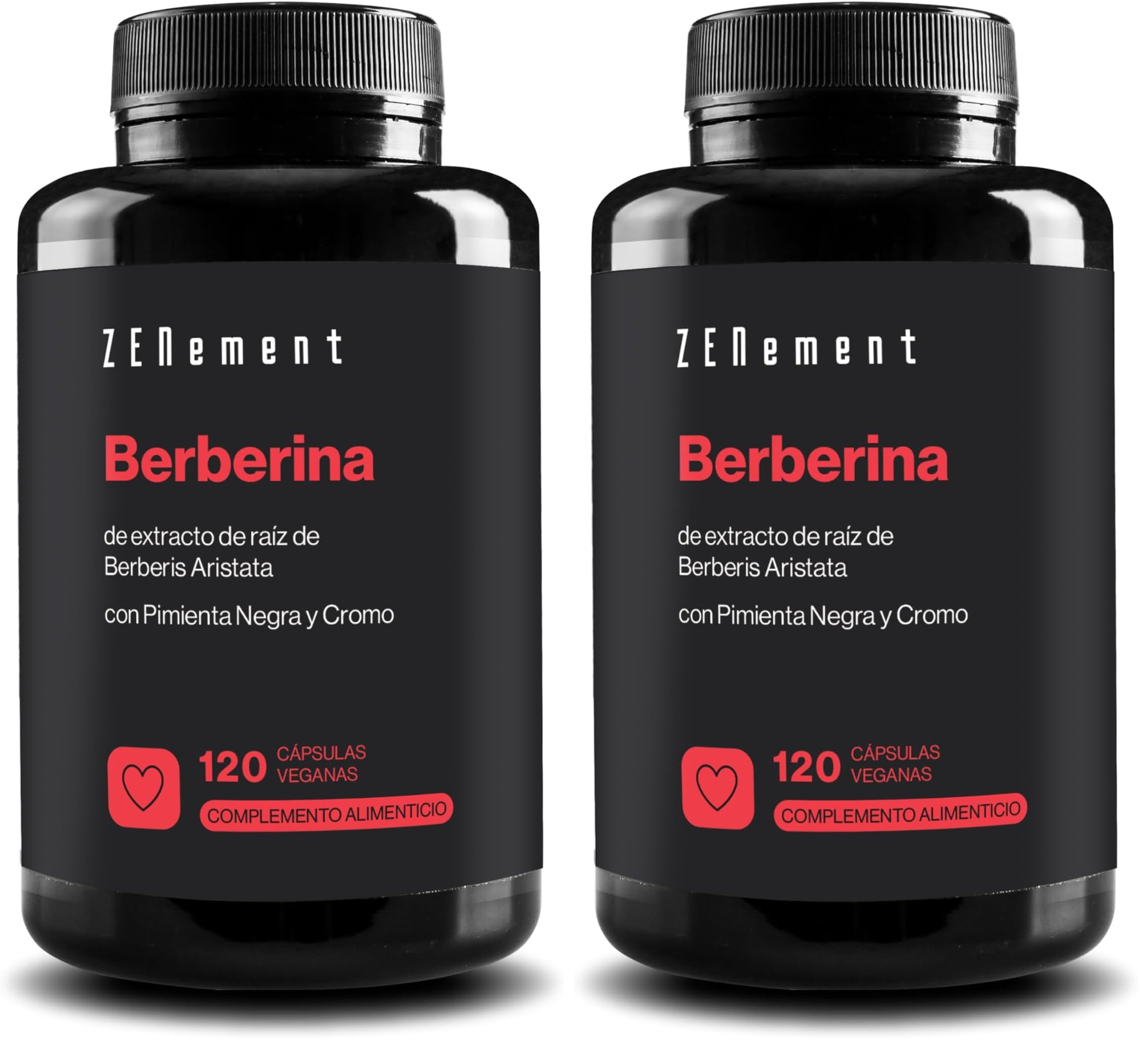 Berberin HCL Extrakt, 120 Vegan Kapseln Hochdosiert mit 500 mg | Mit Chrom und schwarzem Pfeffer, Der beste konzentrierte Extrakt aus Berberis Aristata | Zenement (Packung mit 2)