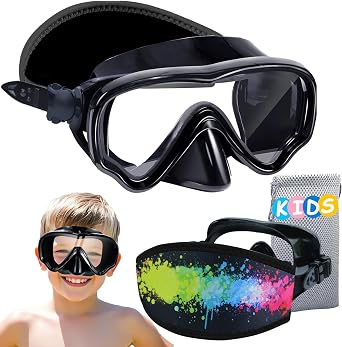 Vvinca Kids Swim Goggles with Nose Cover, Anti-Fog Leak-Proof Wide View Swim Mask with Soft Fabric Strap for Boys Girls 3-15