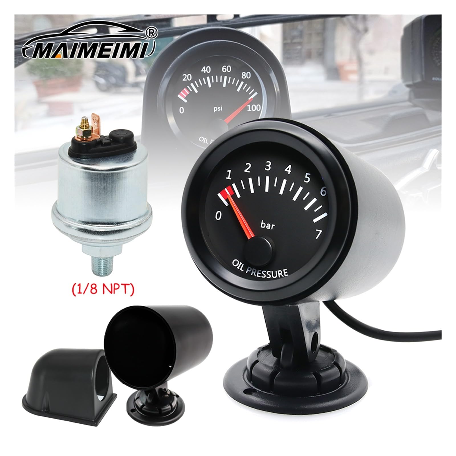 Manómetro, Medidor de presión aceite digital 12 V 52 mm 0-7 bar con sensor para vehículo camión(BAR with Holder)