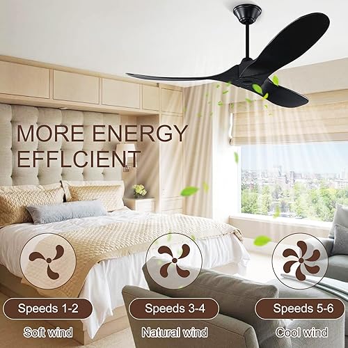 Miniatura 9 de Ventilador de techo de madera negra con control remoto, ventiladores de techo modernos de 52 pulgadas para dormitorio, granja, patios, garaje, motor