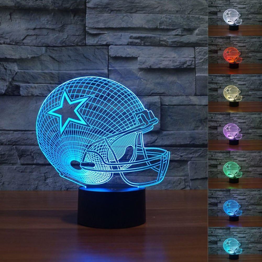 3D Led Night Light Lamps - Optical Illusion 7 Colors Touch Table Desk Visual Lamp Gifts Toys for Children Kids (Football Helmet)