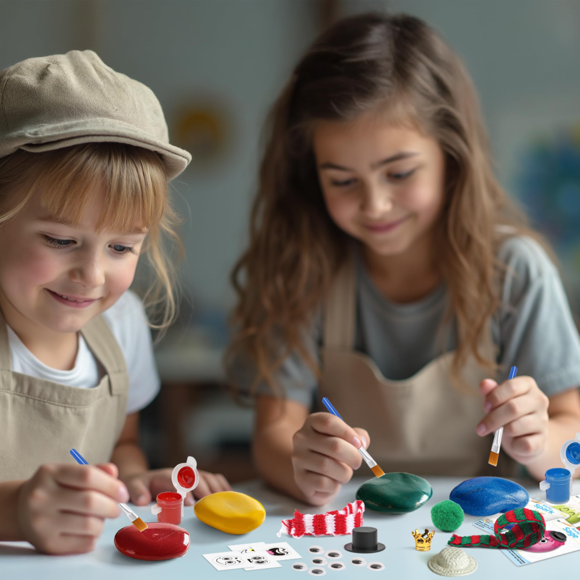Gamerside Kit Peinture sur Pierres pour Enfants – Activité Manuelle Créative avec Peintures & Pinceaux | Pierre à Peindre Enfant DIY | Cadeau de Noël Idéal pour Filles et Garçons 6-12 ans