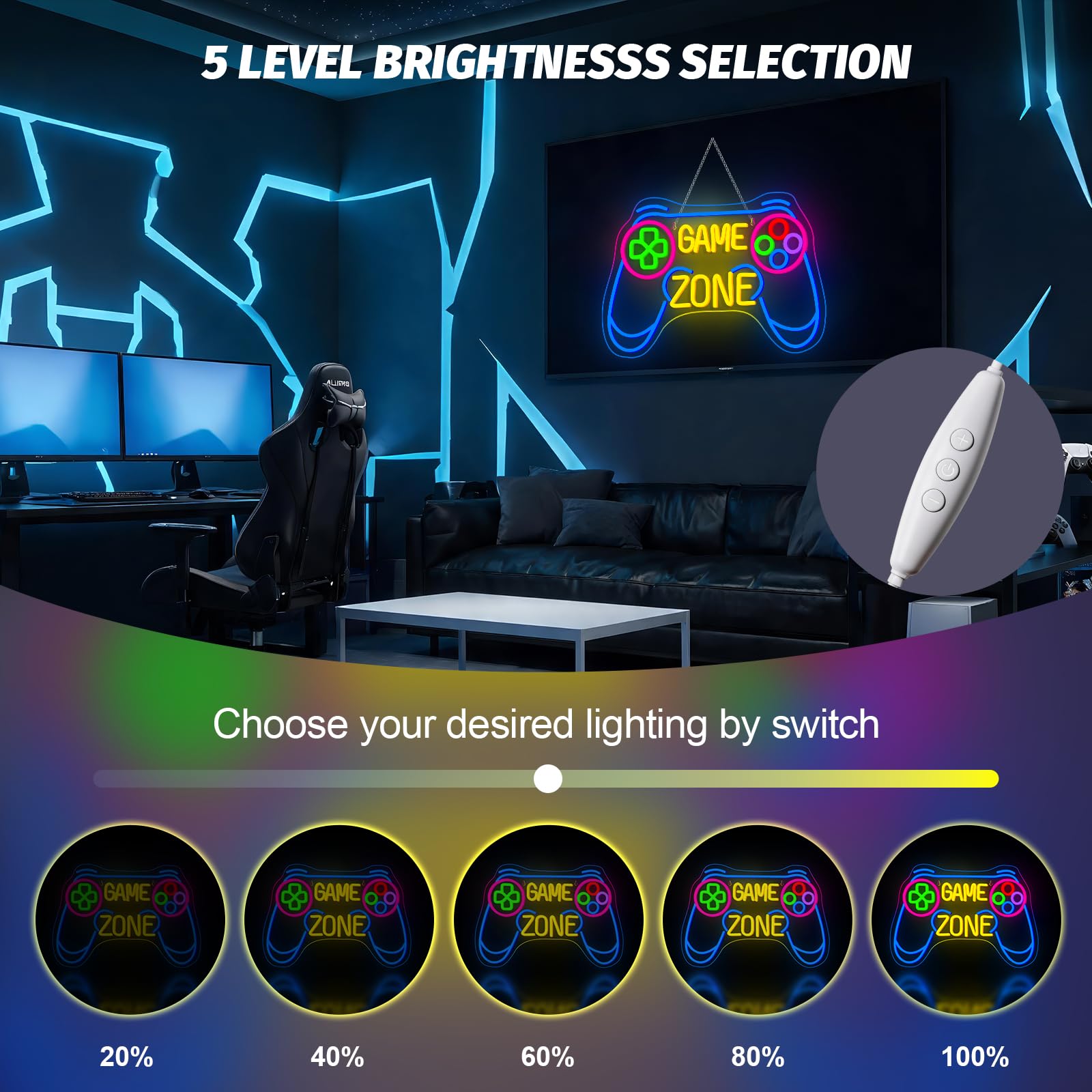 Game Zone neonowa tabliczka do dekoracji ściany, neonowa tabliczka LED do pokoju zabaw, pomysł na prezent dla chłopców, dzieci i graczy, dekoracja pokoju dla chłopców