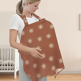 UHINOOS Nursing Cover for Mom Breastfeeding, Baby Privacy Nursing Covers Up Breathable Cotton with Ajustable Hoop for Mother (Brown) - Buy now