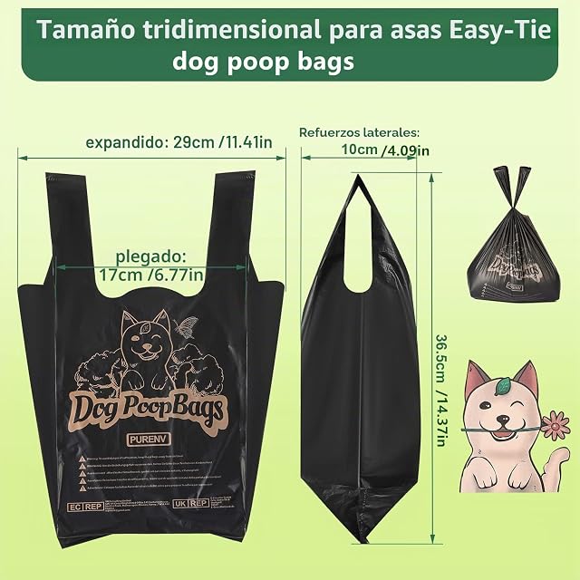 Foto 4 de 7 de PURENV 600 Bolsas Biodegradables para Caca de Perro con Asas, con aroma a lavanda