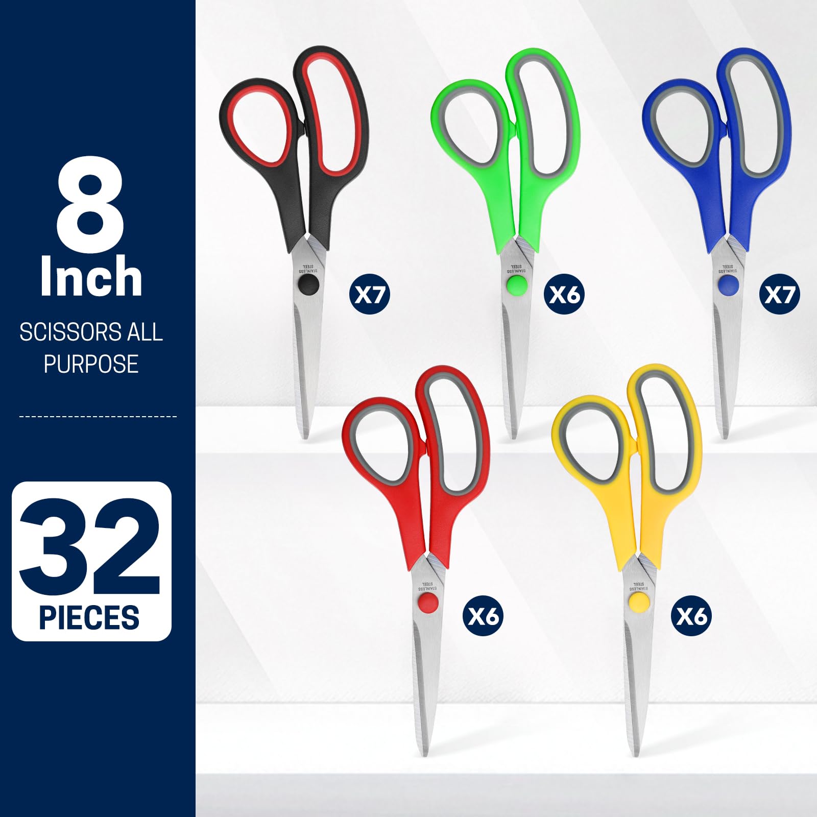 Scheren Großpackung mit 32 Stück, 20,3 cm, Allzweck-Mehrzweck, scharfe Näharbeiten, Stoffscheren für Büro, Zuhause, Hochschule, Studenten, Büro, Lehrer, Kunstbedarf, Rechts- und Linkshänder
