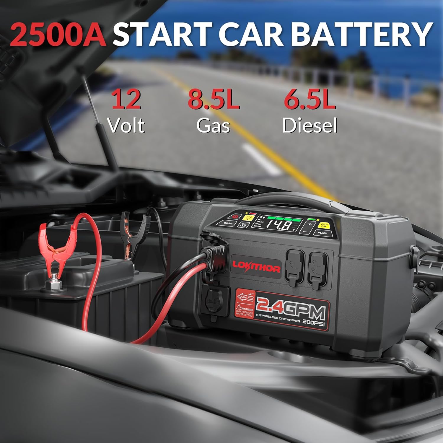LOKITHOR JA301 2000Amp Jump Starter with 150PSI Air Compressor and AW401 2500Amp Jump Starter with 200PSI Car Washer