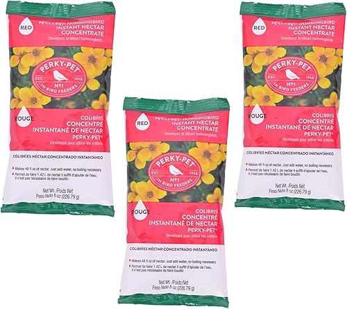Perky-Pet 3 Pack de concentrado instantáneo de néctar de colibrí en polvo rojo 8 onzas cada uno