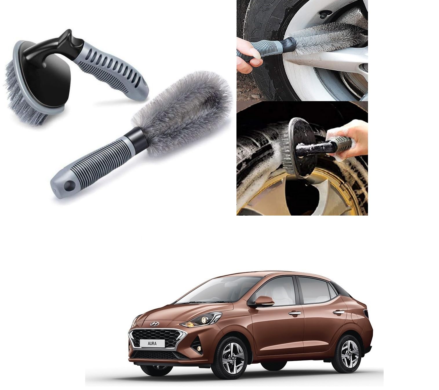 Auto Addict Combo Car Tyre Cleaner Wheel Tire Brush and Alloy Brush for Aura-image-12