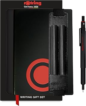rOtring 600 BLK MP 0.5 Gift Set with PU Pen Pouch and Notebook | All-Metal Body Propelling Mechanical Pencil | Black | Non-Slip Knurled Grip & Hexagonal Barrel