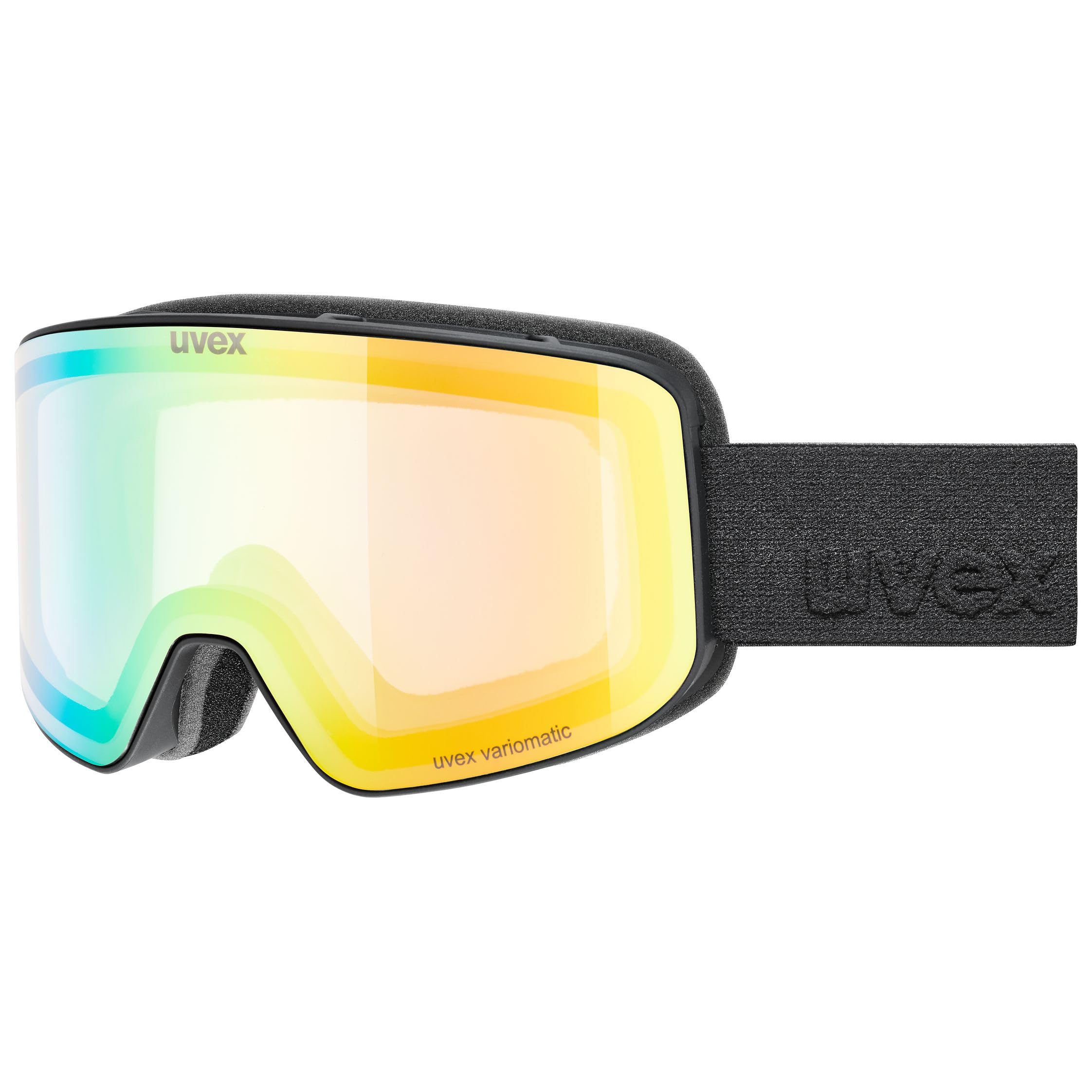 Uvex pyrit V - lunettes de ski pour adults - auto-teinté - champ de vision élargi et anti-buée - black matt dl/green-clear - one size