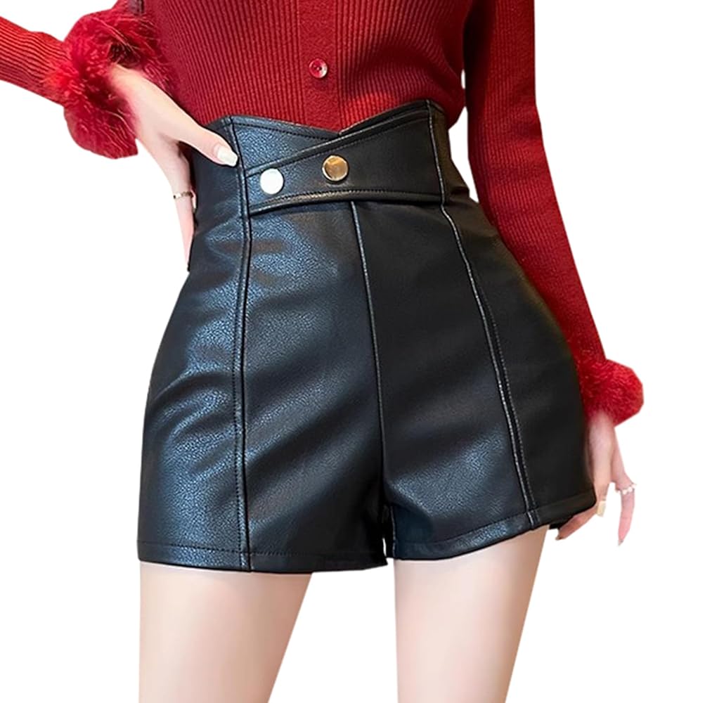 Amazon | [MengFan] 革パンツ レディース ショートパンツ