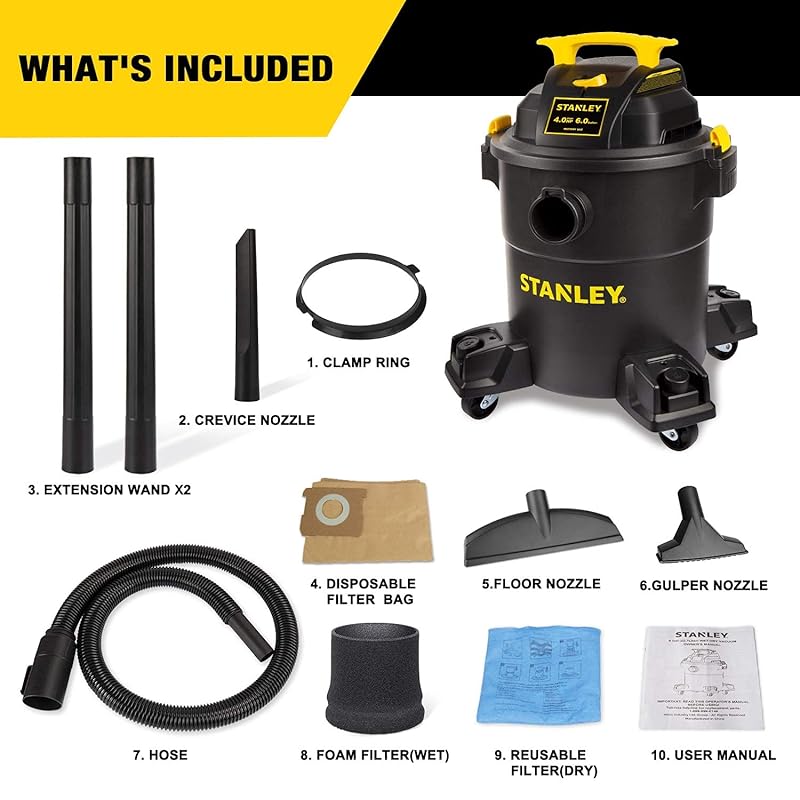 Stanley - SL18116P Wet/Dry Vacuum, 6 Gallon, 4 Horsepower Black Black 6 Gallon, 4.0 HP AC Wet/Dry Vacuum