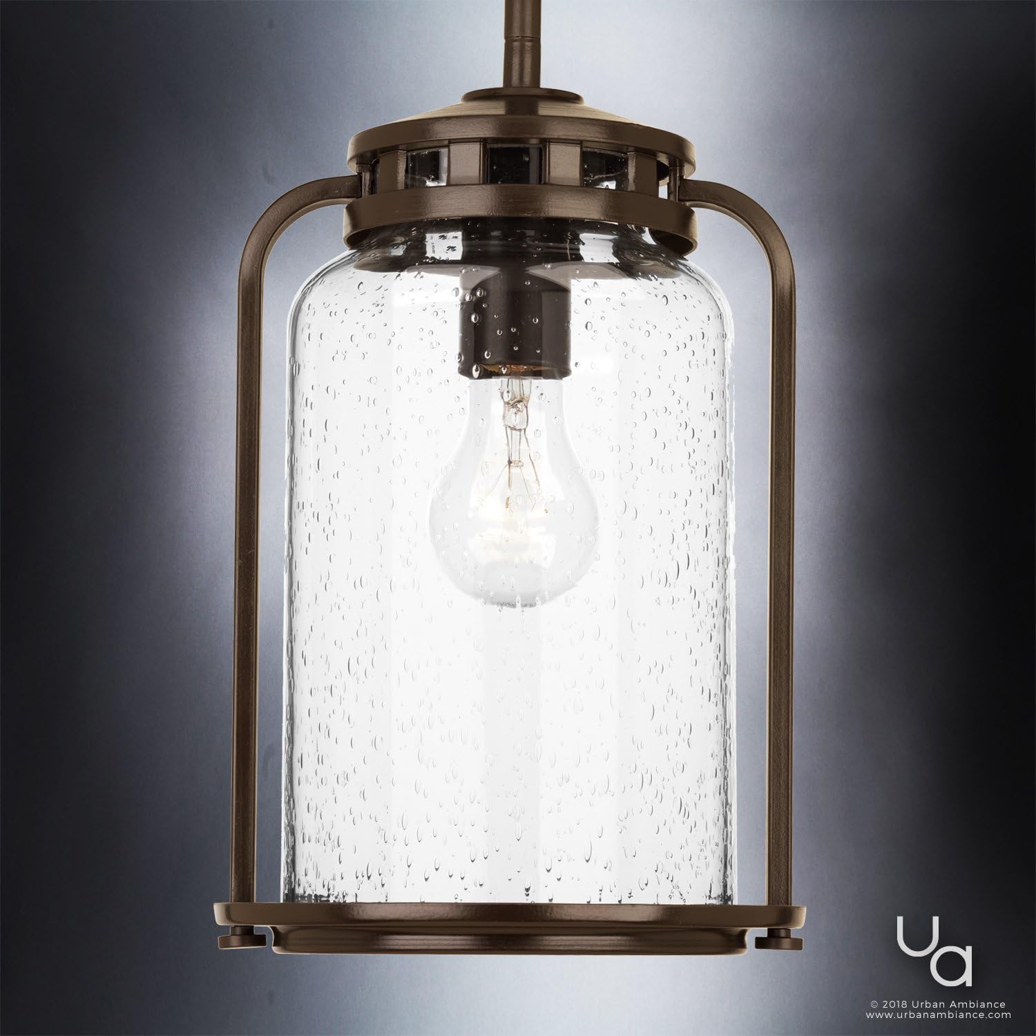 Urban Ambiance Luxury Nautical Pendant Light, Small Size: 12" H x 7.75" W, with Colonial Style Elements, Olde Bronze Finish and Clear Seeded Shade, UHP2111, Carlsbad Collection