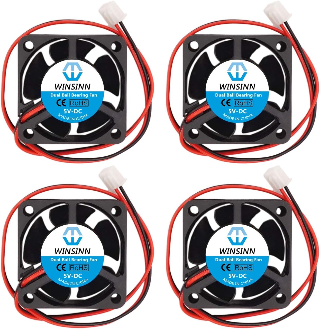 WINSINN 40mm Fan 5V Dual Ball Bearing Brushless 4020 40x20mm for Cooling PC North South Bridge Chip - High Speed (Pack of 4Pcs)