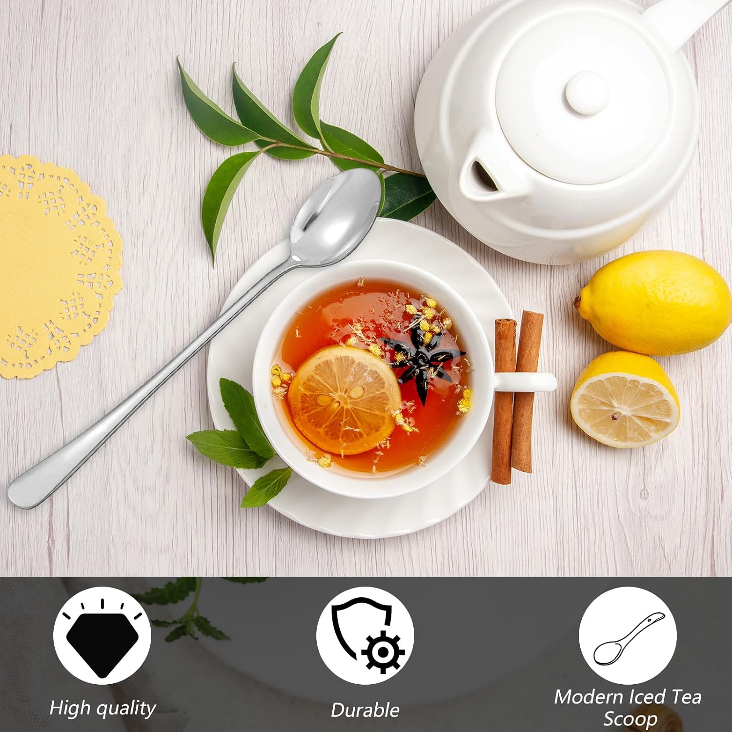 4Pcs Teaspoons, Stainless Steel Iced Tea Spoons, Long Spoons For Stirring, Stainless Steel Large Tablespoons, Metal Cutlery Spoon, Long Handle Iced Teaspoons for Bar Coffee,Ice Cream,Cocktail Stirring
