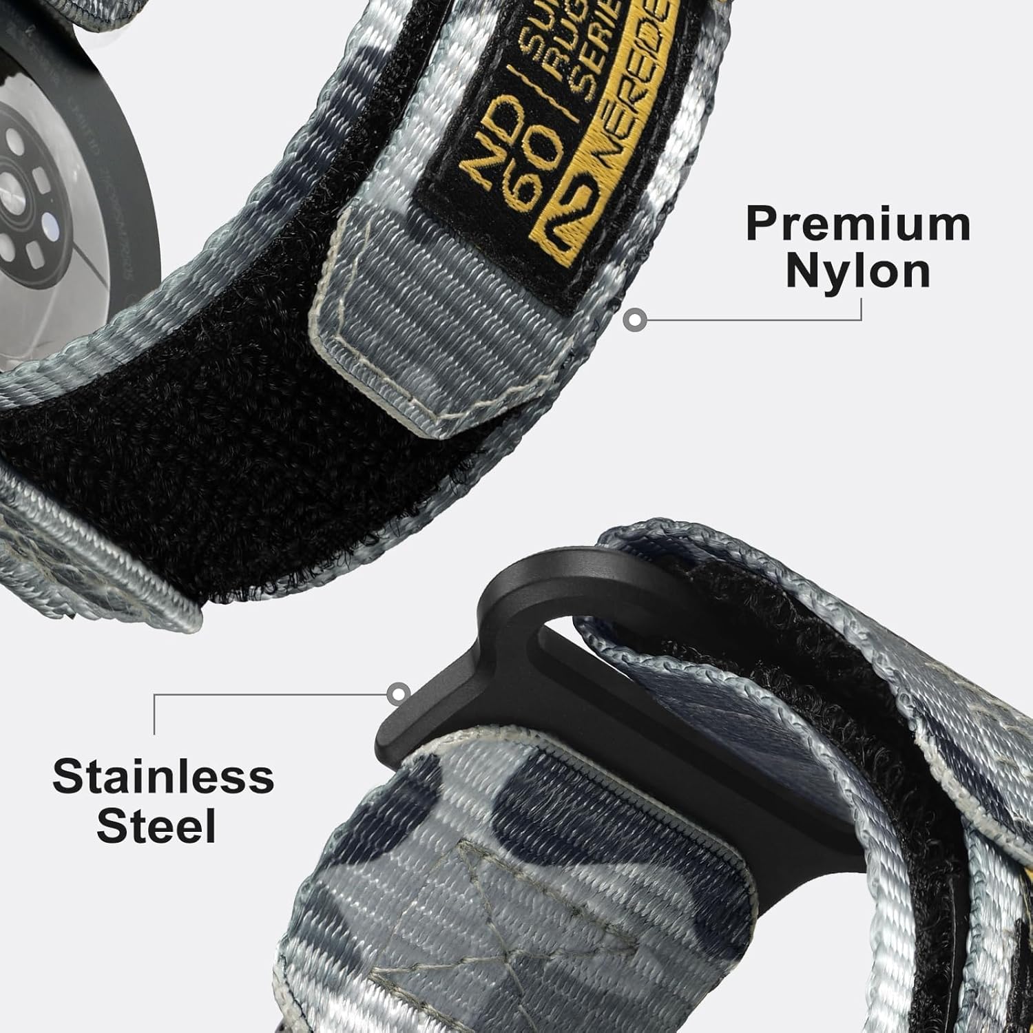 Nereides Nylon Hook and Loop Sport Band ONLY for Samsung Galaxy Watch 8 Classic (46mm) & Watch 8 (40mm/44mm), Rugged Adjustable Replacement Strap, Breathable Lightweight band for Men Women Camouflage