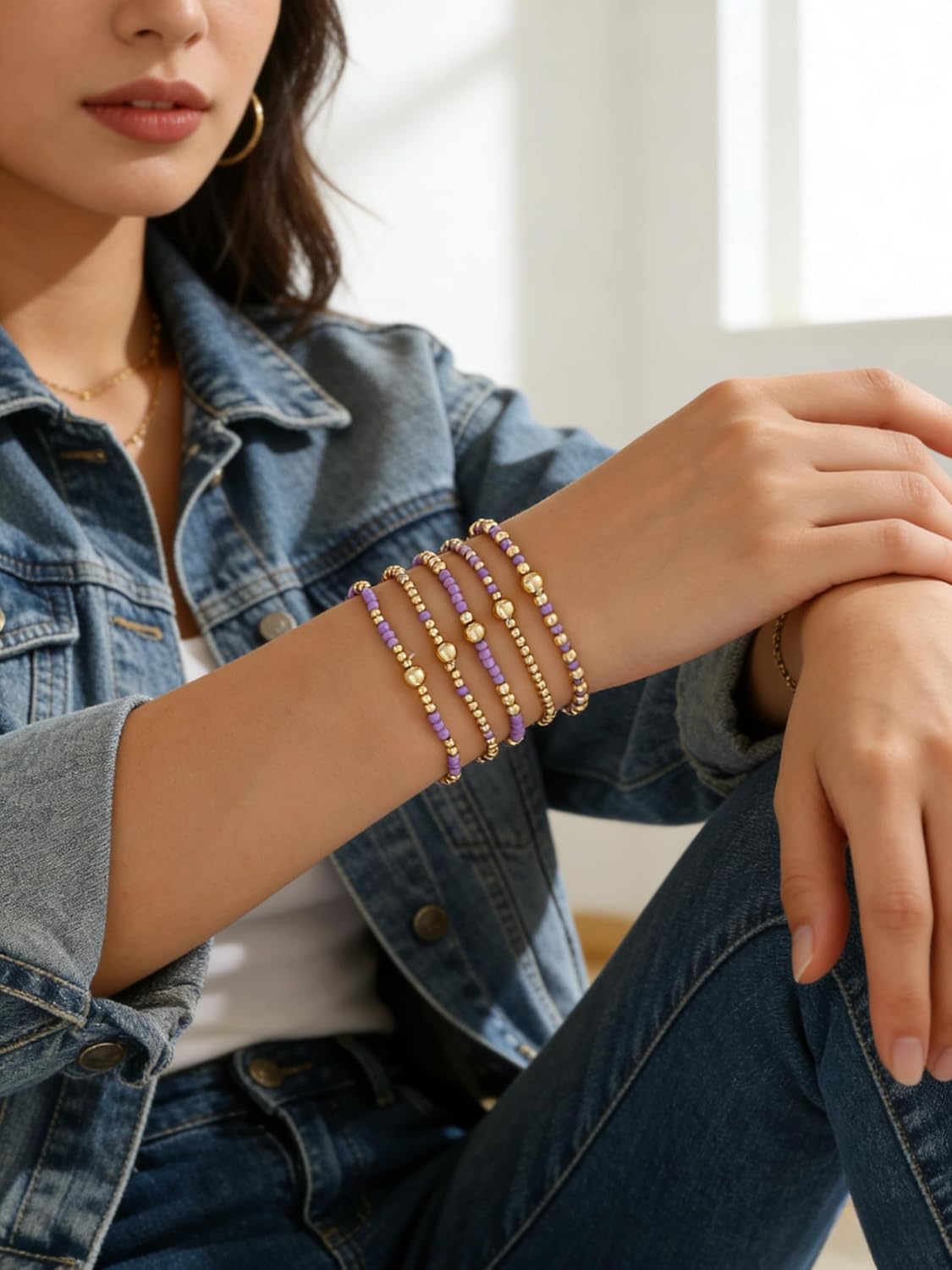 LOTSOF Bohemia Multilayer Beaded Bracelet Set, Turquoise Resin Colorful Surfer Heishi Style Elastic Spring Clasp Friendship Elastic Wristbands Summer Beach Boho Vacation Jewelry image 3