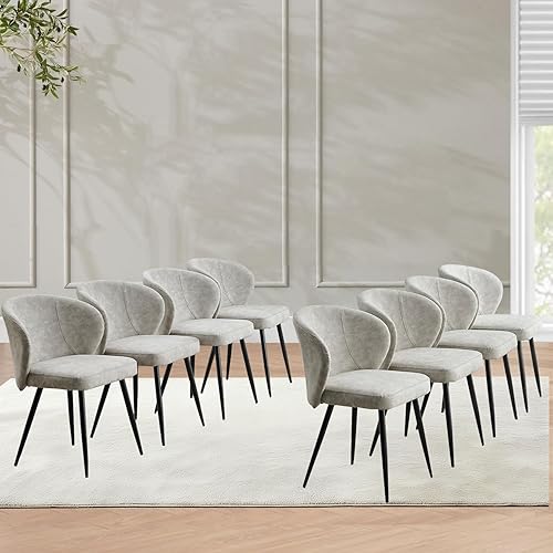 Miniatura 15 de Juego de 6 sillas de comedor de color gris jaspeado claro, sillas de comedor modernas con asiento acolchado y patas de metal resistentes, silla de