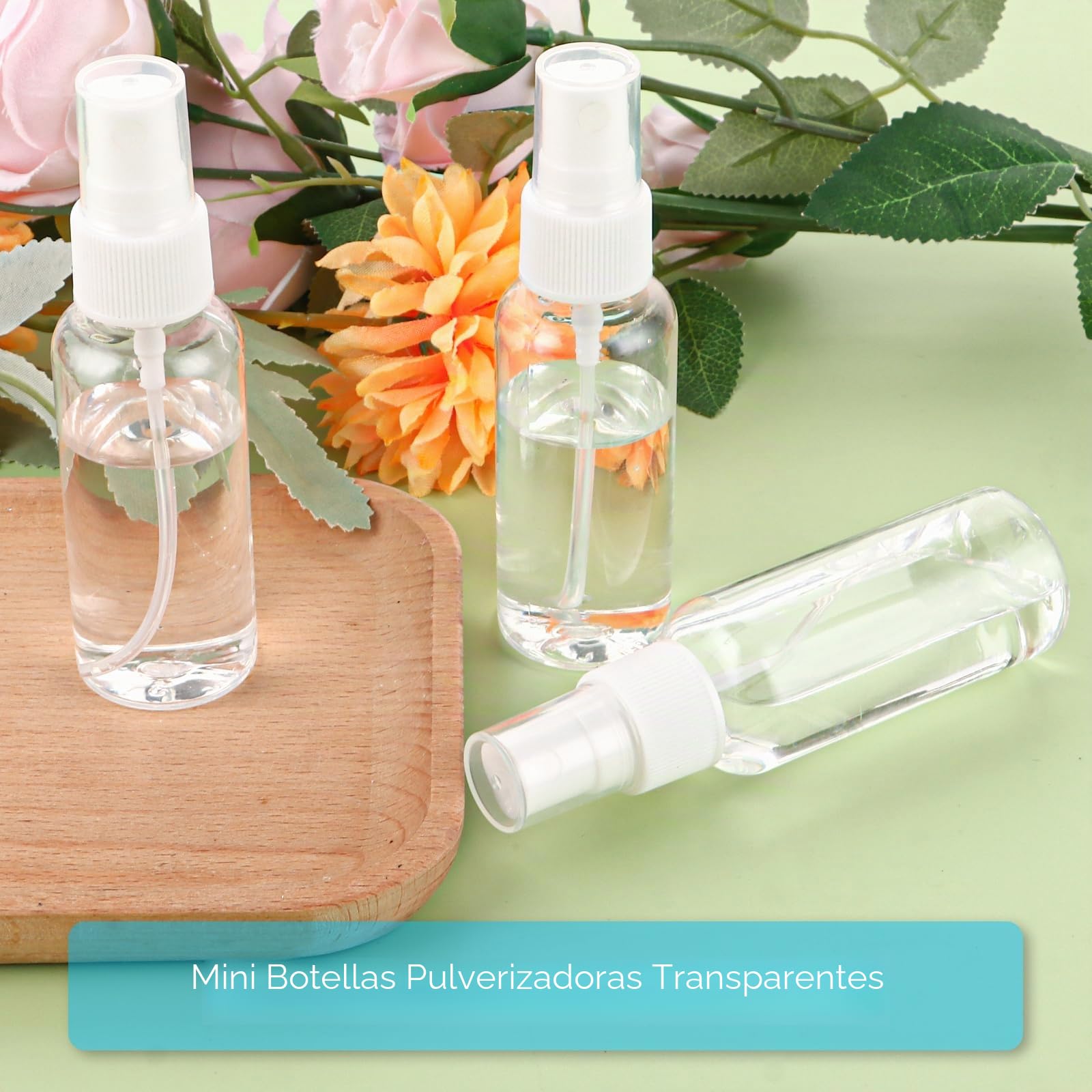 MIVIDE 50ml Bote Spray Pulverizador, Botellas de Spray Vacio, 60 Piezas | Spray Fina, Transparente, PortáTil Botella Rellenable para Viajes, para Aceites Esenciales, Limpieza, Perfume