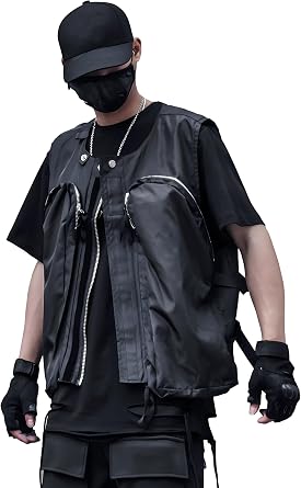 MOKEWEN Mens Cyberpunk Techwear Sleeveless Waistcoat with Pockets Jacket