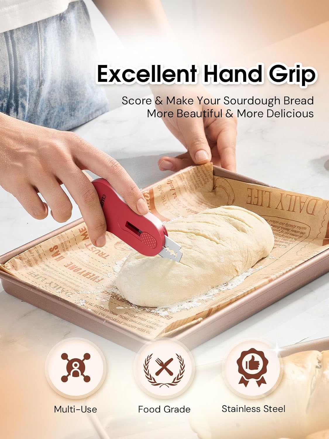 CLUEAPOP Bread Lame, Magnetic Storage Sourdough Scoring Tool With 5 Individual Blades For Artisan Bread, Essential Sourdough Baking Supplies, Scoring Knife for Bread Baking image 4