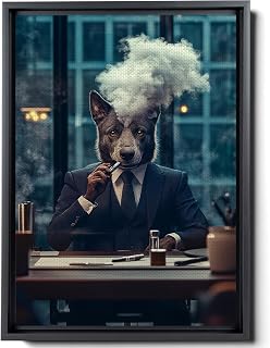 Funny Dog Vaping Bathroom Wall Art – Humorous Modern Animal Canvas Print for Restroom or Teen Boys' Room – Quirky Decor for Men, Canvas